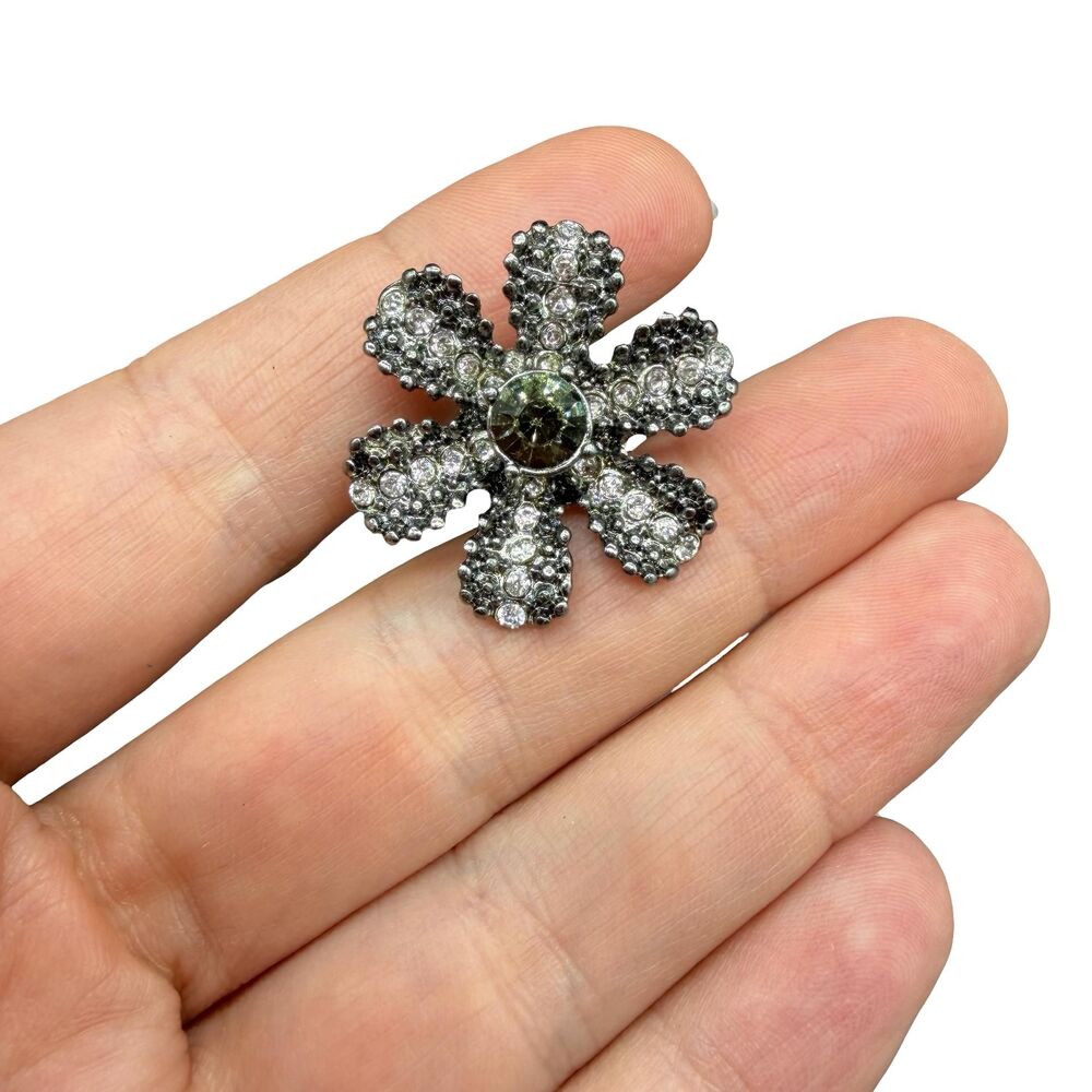 Vintage Jewelry Silver Tone Rhinestone Flower Brooch Floral Pin Tiny Flower Jewe